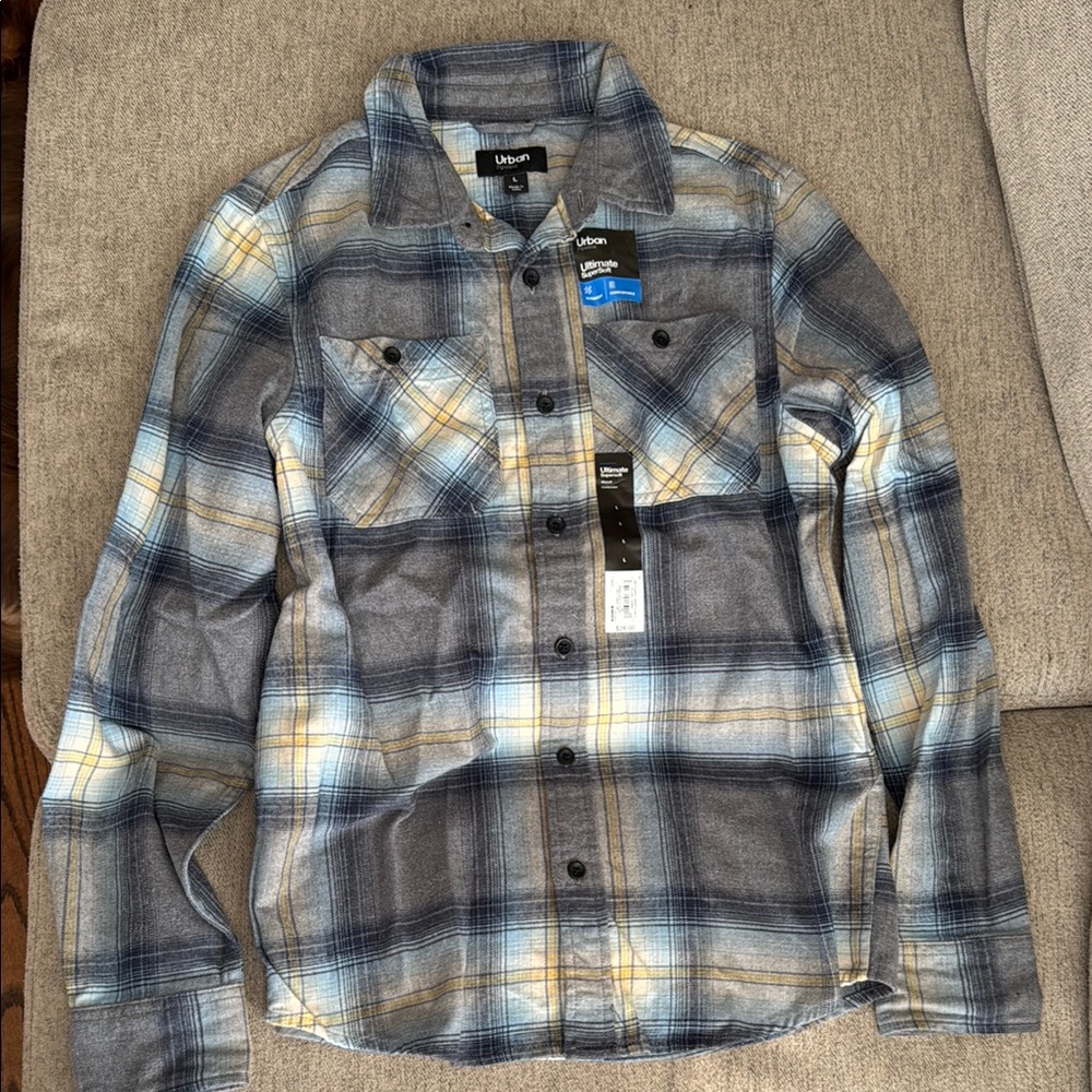 Urban Outfitters Blue and Yellow Plaid Shirt